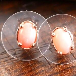 Oregon Peach Opal Oval Stud Earrings in Vermeil Rose Gold